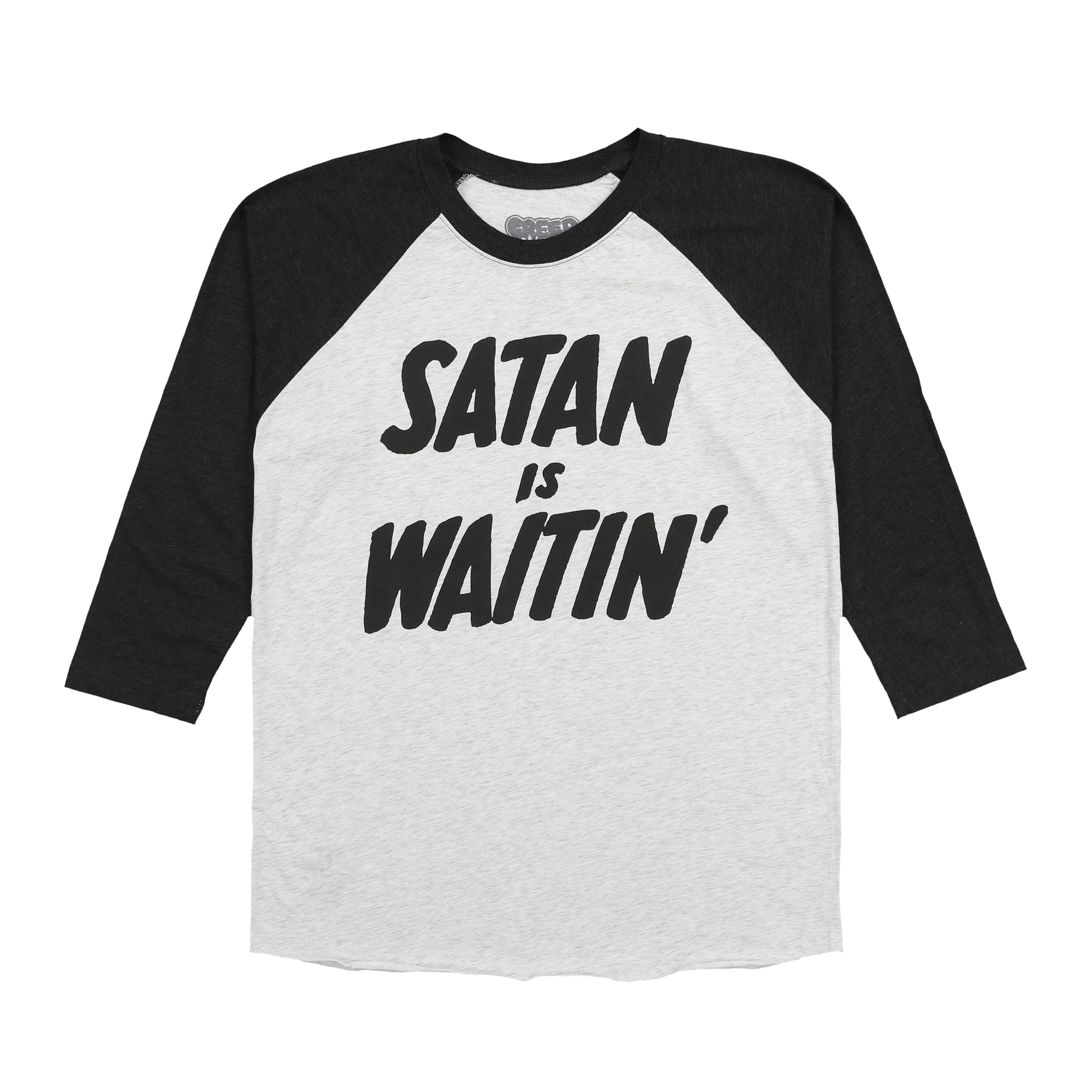 SATAN IS WAITIN BASEBALL RAGLAN (HEATHER GREY)