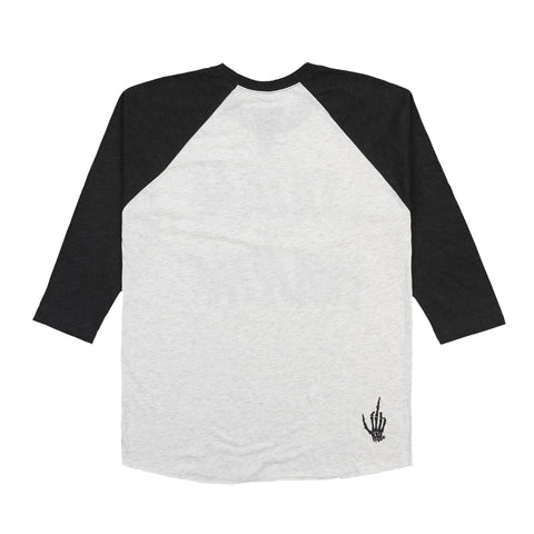 SATAN IS WAITIN BASEBALL RAGLAN (HEATHER GREY)